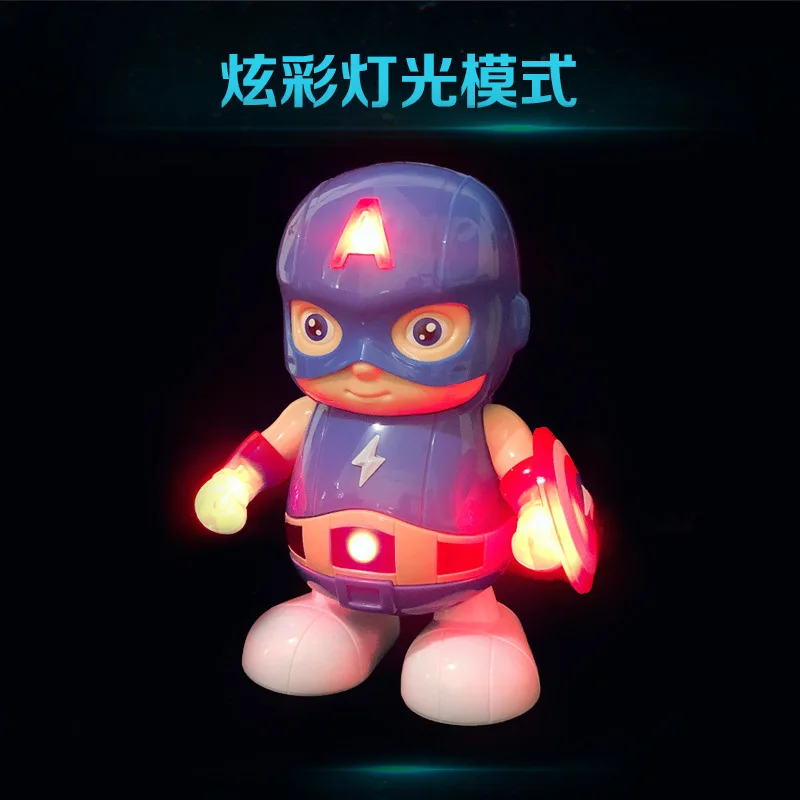 Детская игрушка Америка Капитан робот Электрический Сияющий Музыка Sway танцы Железный человек модель творческие подарки