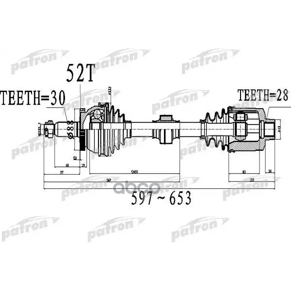 Полуось Передний Мост Справа 30x567x88x28 Abs:52t Kia Sorento [Xm] 09- PATRON арт. PDS0522
