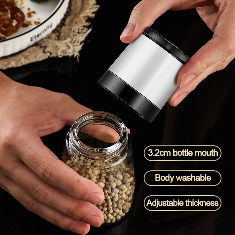 Manual Salt and Pepper Grinder Pulverizer Transparent Glass Jar Spice Jar