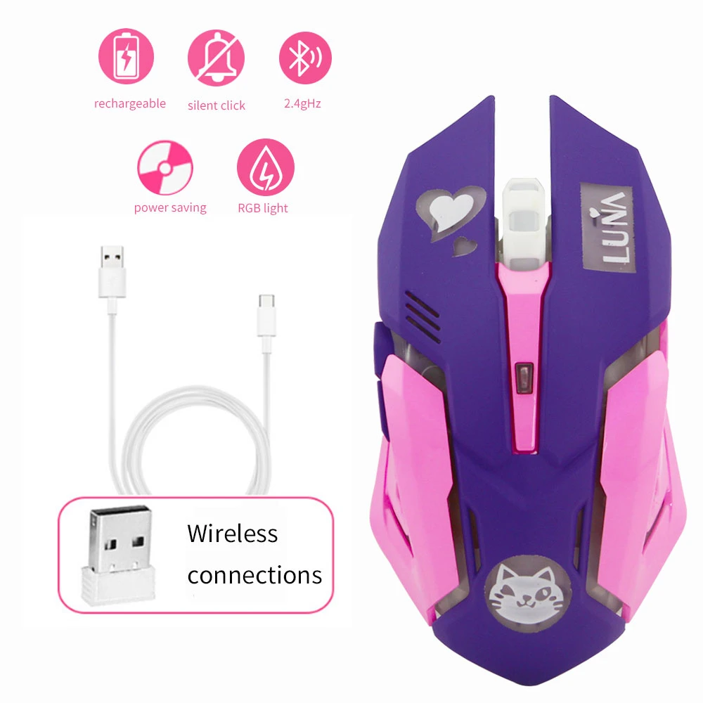 

CHUYI Wireless Gaming Mouse Pink Cute Optical Computer 3D Mause 2400 DPI Colorful Backlit Silent Mouse For PC Laptop Desktop