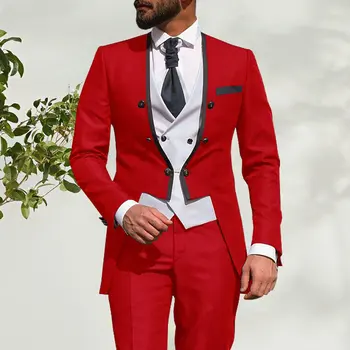 2021 nowy włoski frak projekt czerwony mężczyźni garnitur 3 sztuk Slim Fit garnitury ślubne dla mężczyzn smokingi dla pana młodego oblubieńca drużba Blazer tanie i dobre opinie SZMANLIZI MALE COSTUMES COTTON POLIESTER Cztery pory roku CN (pochodzenie) Ślub Wyjściowe m-00359 REGULAR Mieszkanie skinny