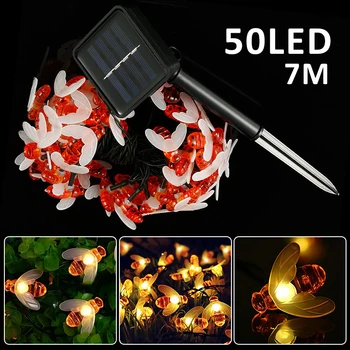 

7m 50 LED Bees Solar String Lights for Garden Decoration Outdoor Waterproof Fairy Light String Christmas Party Wedding Courtyard