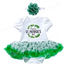 

Toddler Baby Girls St.Patrick's Day Outfit Shamrocks Bodysuit Tutu Skirt Headband Spring Clothes Set