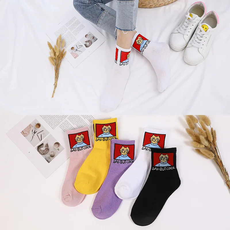 

New Fashion men socks Harajuku Cartoon Cat HipHop crew Socks Cute Animal Funny Socks unisex Japan Cartoon happy socks kawaii
