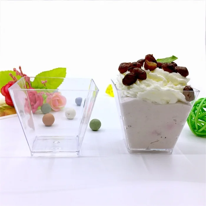 50/100pcs Square Dessert Cups Mini Plastic 2oz Clear Party Wedding Decor Transparent Dessert Cup can CSV