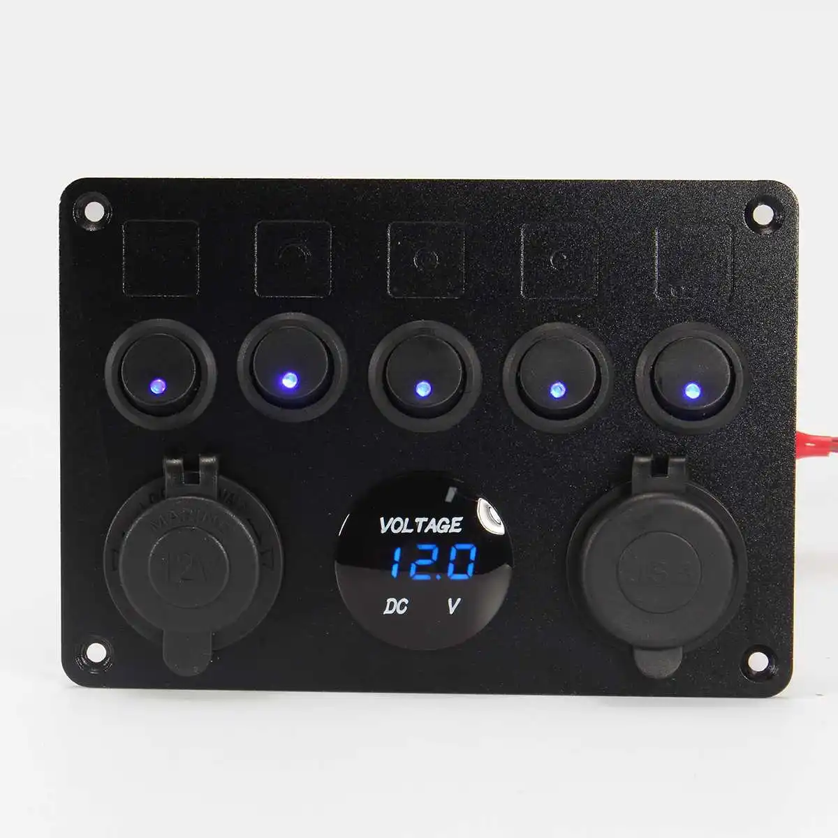 Синий 5 Gang Car Marine Boat Universal LED Rocker Switch Panel Circuit Digital Voltmeter Dual USB Port 12V Outlet with DIY sticker - Цвет: Синий