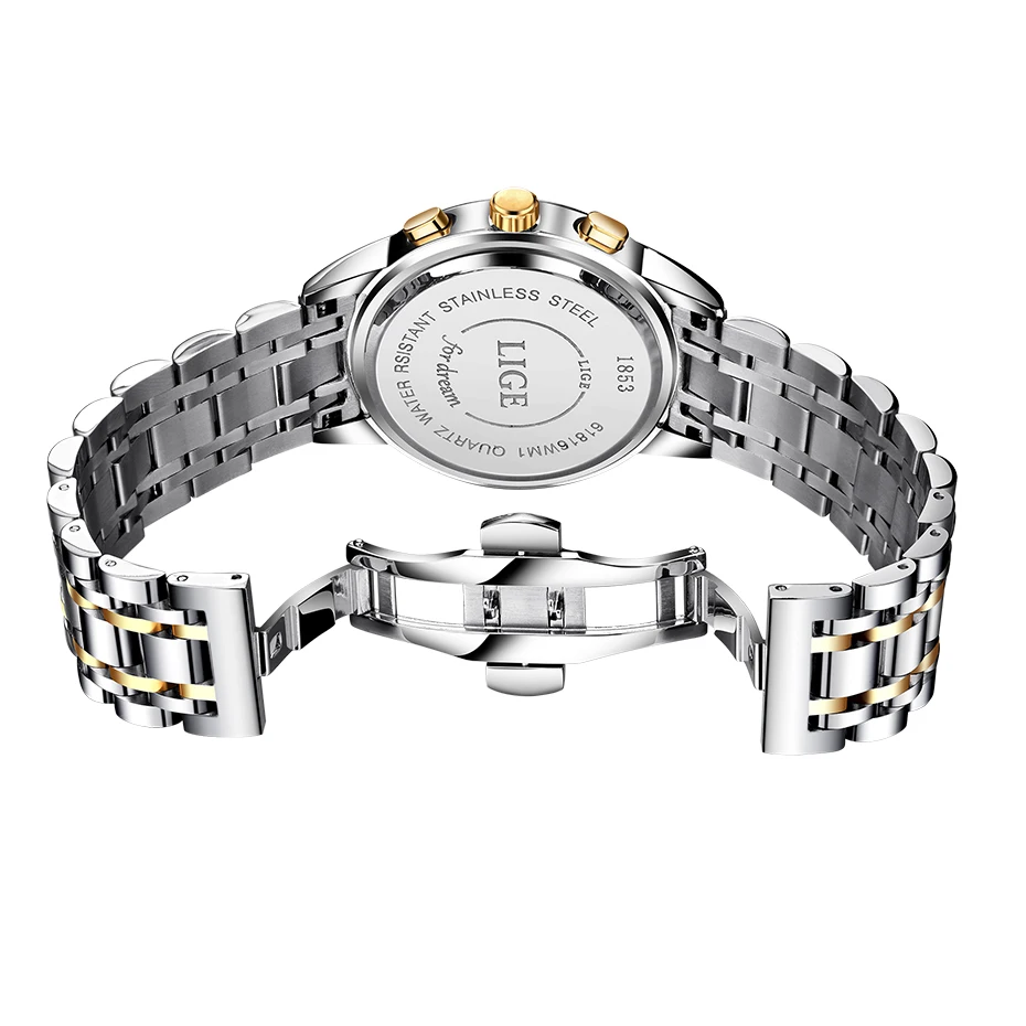 2023 LIGE Fashion Women Watches Ladies Top Brand luxury Waterproof Gold Quartz Watch Women Stainless Steel Date Wear Gift Clock