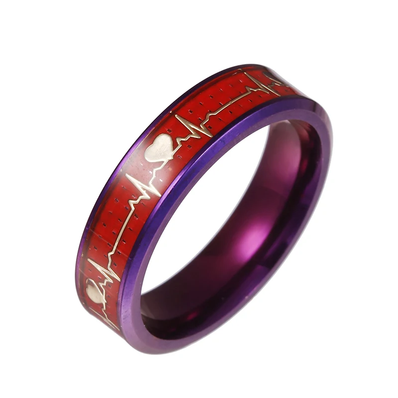 purple red 6MM 8 мм мужское кольцо сердце любовь ЭКГ спасательный круг пульс, сердцебиение кольцо для мужчин и женщин пара кольцо ЭКГ черное углеродное волокно обручальное кольцо - Цвет основного камня: purple red 6MM
