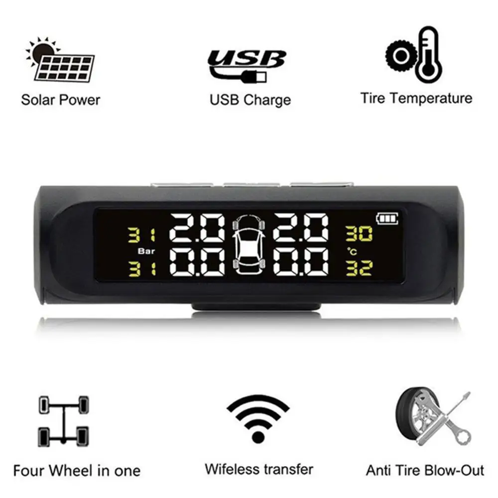 Умный автомобиль TPMS система контроля давления в шинах солнечной энергии цифровой ЖК-дисплей Автоматическая охранная сигнализация s давление в шинах