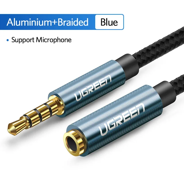 UGREEN 3.5mm Jack Male to Female Extension 3.5 AUX Cable with Microphone Stereo Audio Adapter for iPhone Smartphones Tablets Blue