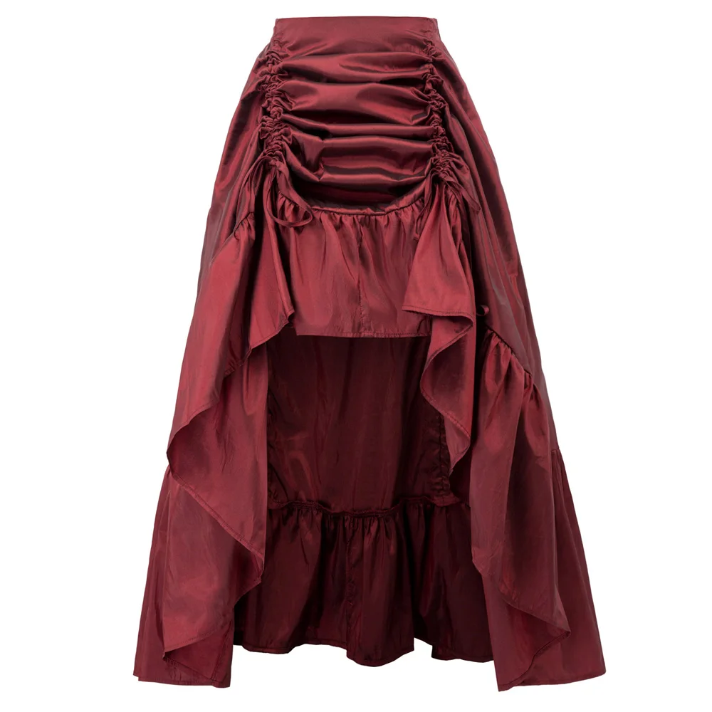 

vintage long skirt Women Adjustable High-Low Skirt retro ruffles pleated Elastic Waist Gothic Renaissance Steampunk skirts falda