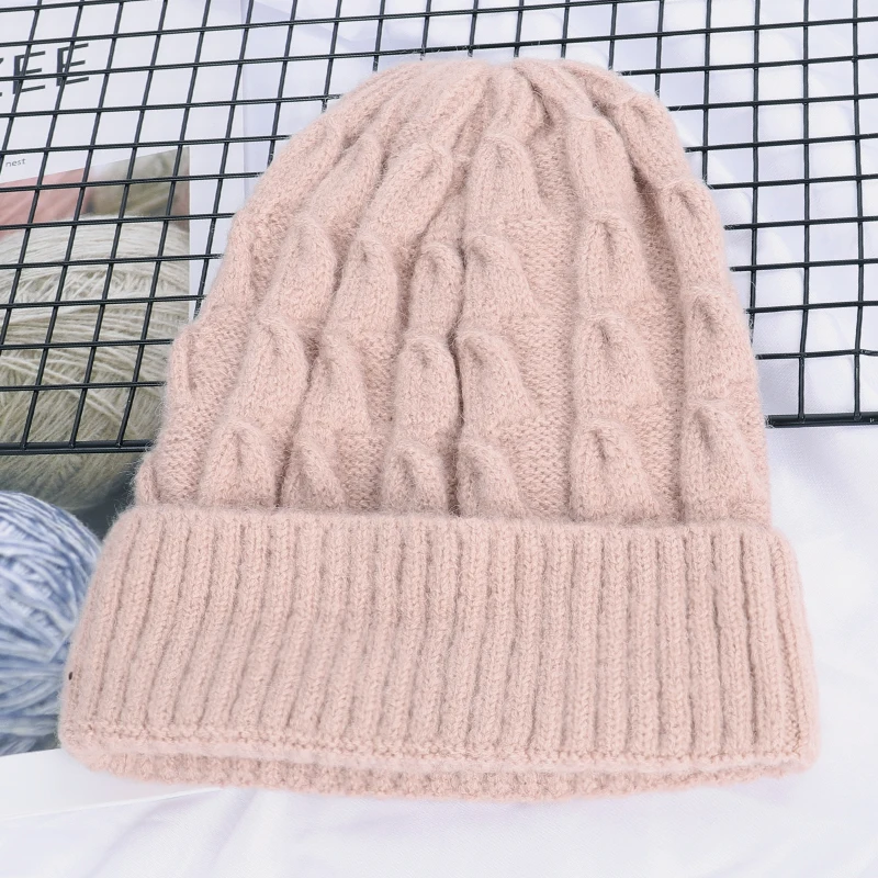 Pink Модная женская однотонная вязаная шапка, осенне-зимняя теплая хлопковая шапка с широкими полями, шапка в стиле ретро, женская шапка в стиле писсуар - Цвет: Pink