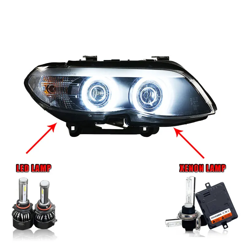 Пара для BME x5 e63 светодиодный фары 2003-2006x5 e63 HID фары биксеноновые фары противотуманные дневные ходовые огни двойные линзы - Цвет: LED high beam