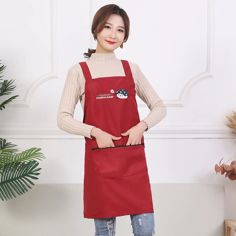 Household apron lovely sleeveless summer double stylish waterproof kitchen cooking zipper pocket apron