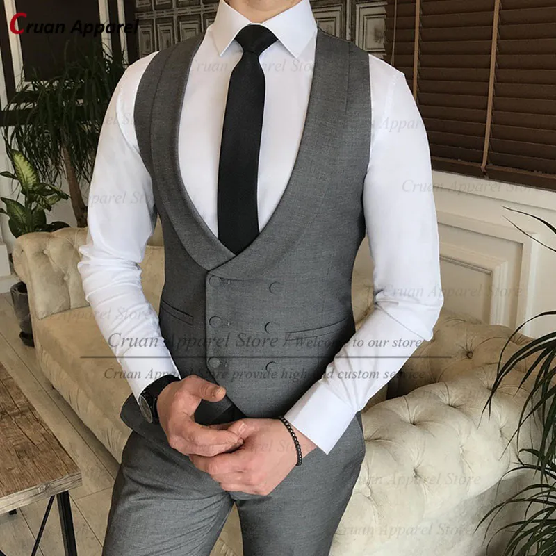 Ropa Chaleco Con Solapa Hombre Slim Fit Chal Solapa Gris Traje