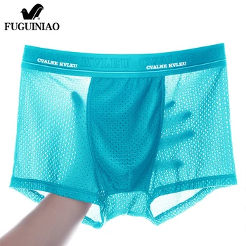 

4Pcs\lot 2020 Panties Mens Ice Silk Boxer Underwear Men Mesh Boxers Breathable Sexy Boxershorts Man Solid Underpants 4XL
