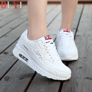 

Air Cushion Shoes Woman Outdoor Damping Sneakers Women PU Leather Casual Shoe Low Platform Trainers White Pink Women's Shoes E14