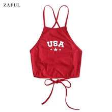 ZAFUL, на шнуровке, со звездами, надписями, Графический Топ, летний, сексуальный, женский, короткий топ, для женщин, без рукавов, на бретелях, майка, одноцветная, пляжная одежда для женщин