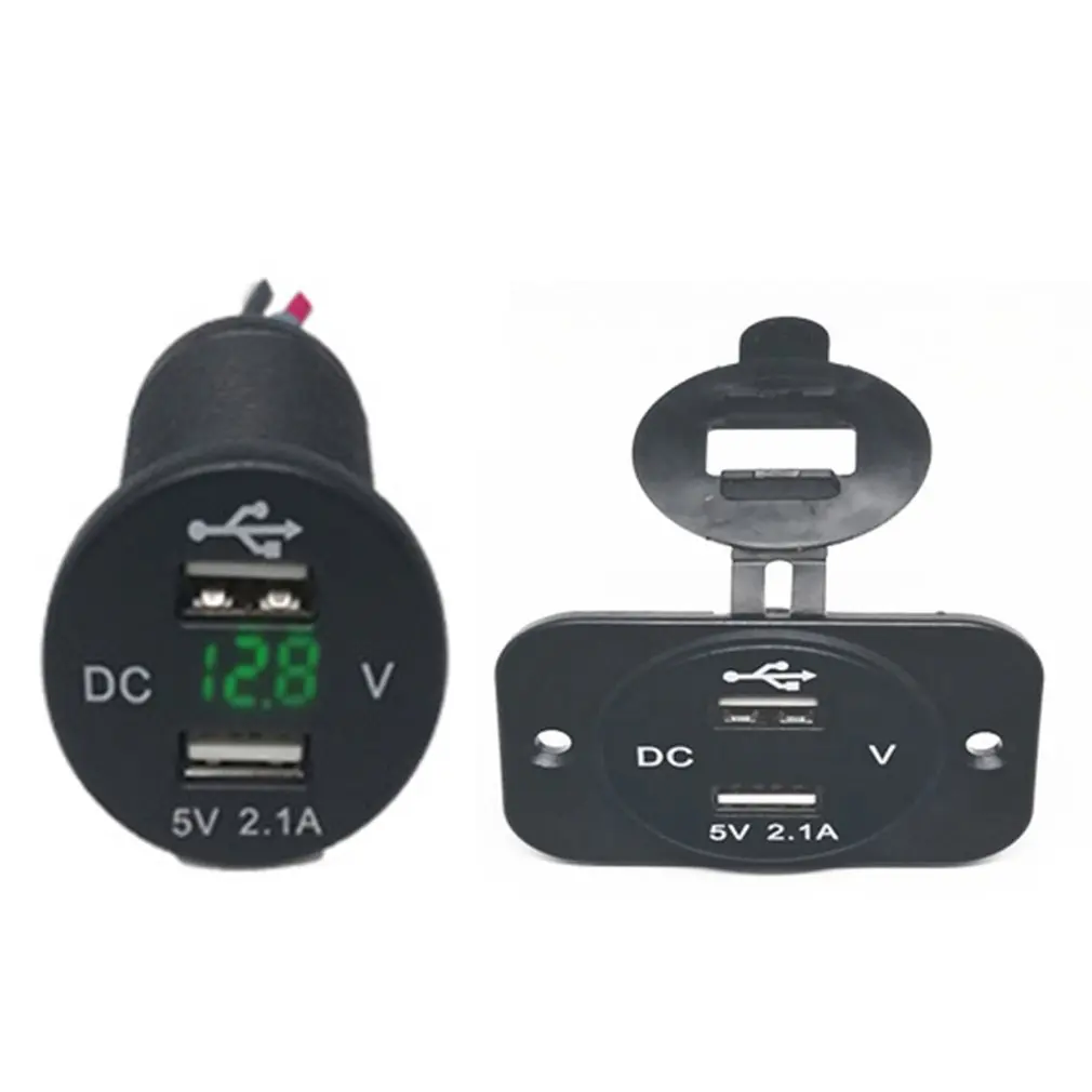 Мотоцикл лодка автомобиль 2 USB штекер конвертер Вольтметр для автомобиля Мотоцикл Прямая поставка DC12V-24V до 5 В/2.1A измеритель напряжения - Цвет: Зеленый