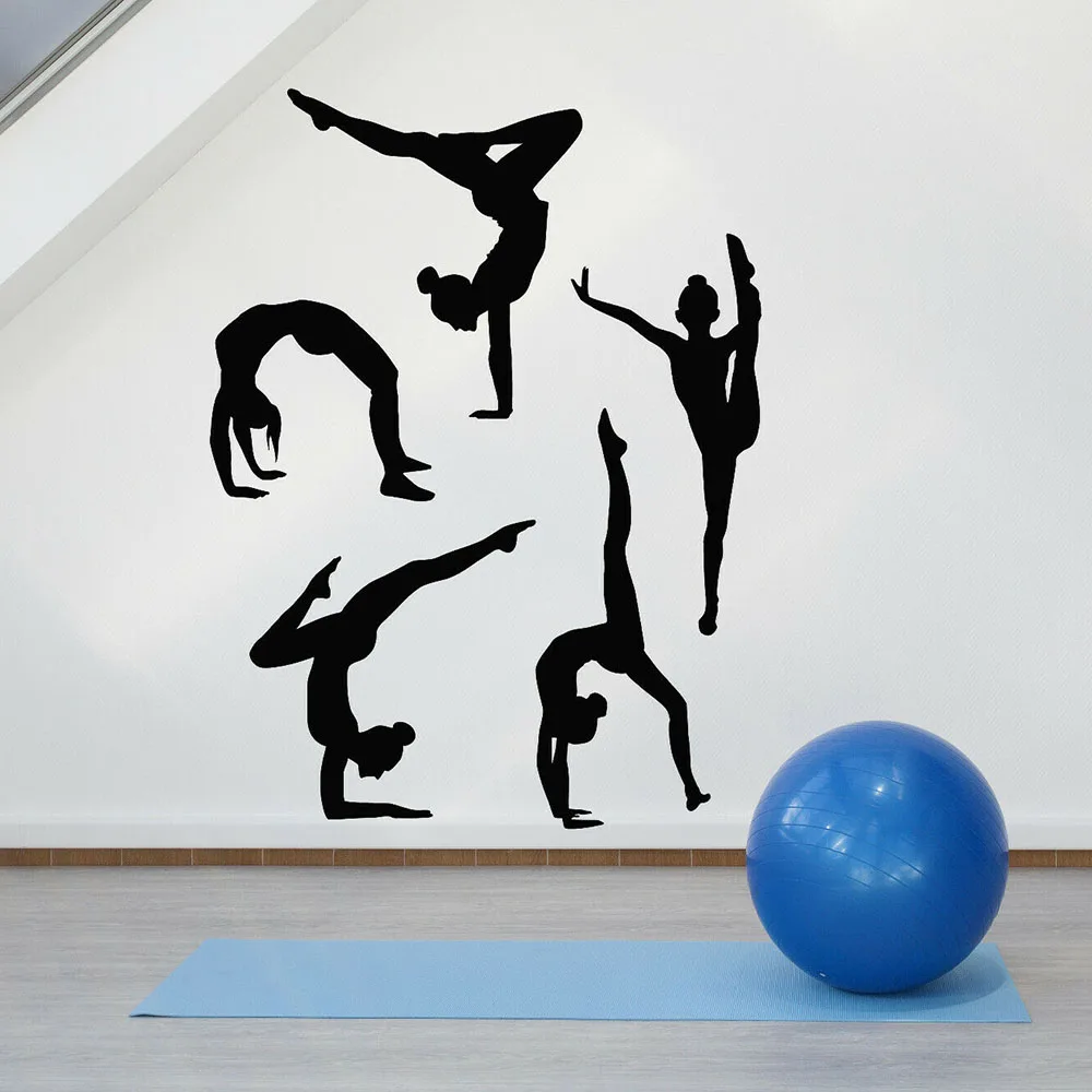 Gymnastics Silhouette Wall Decal Gymnasts Sports Athlete Girls Bedroom