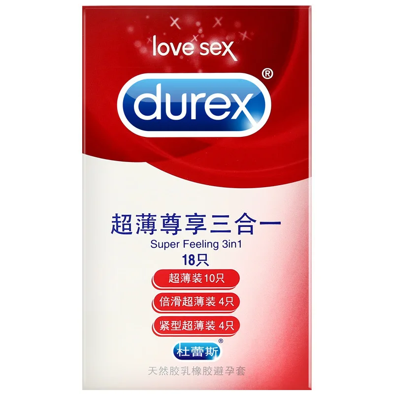 Durex Ультра-тонкий Наслаждайтесь три в одном 18 презервативов Забавный секс продукт для взрослых от имени