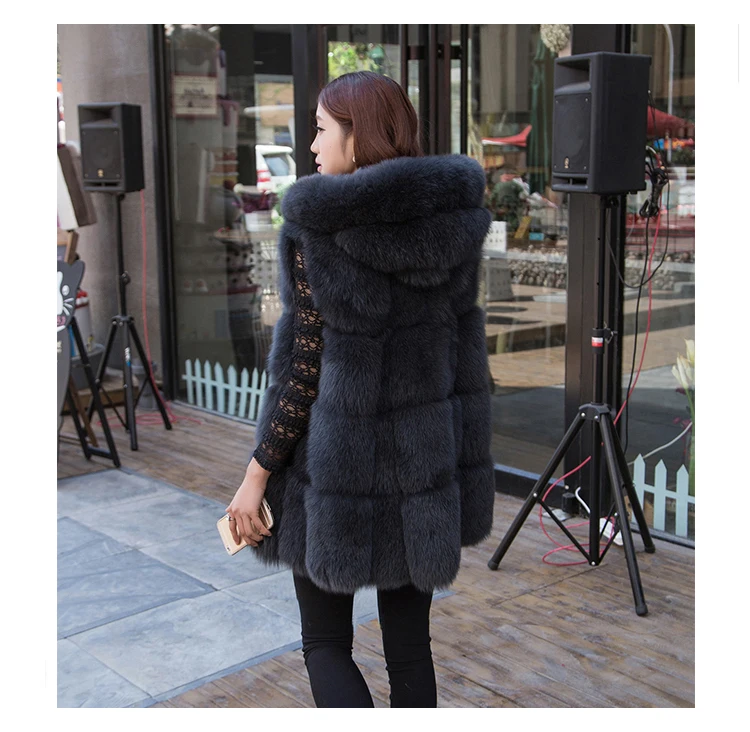 women's clothing winter real natural genuine new whole skin fox fur vest hooded vest cape coat long style 1013