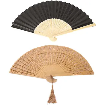 

1Pcs Vintage Spray-Painted Wood Hollow Carved Hand Fan &10Pcs Bamboo Paper Hand Fans Folding Fan Wedding Gift