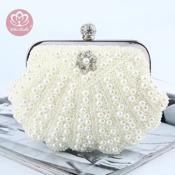 

Chibelle peral Design clutch Bag Women Beaded Pearl Mini Tote Handbag Chain Lady Wedding Bridal Evening Purse Clutch