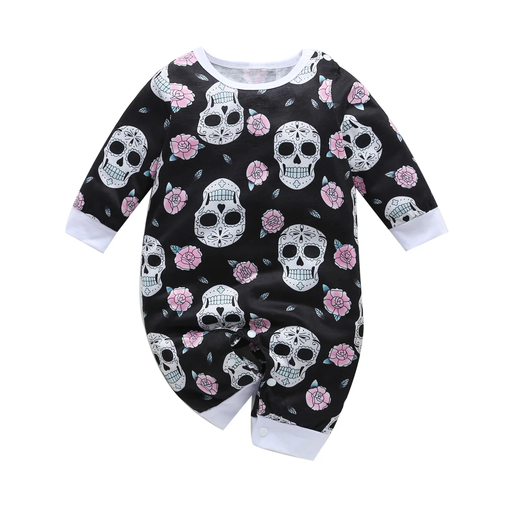 2020 Newborn Baby Boys Girls Rompers Skull Floral Long Sleeve Playsuit Halloween Costume Jumpsuit Cotton kids Outfits
