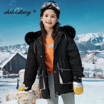 

-30 Degrees Girl Snowsuit 2020 New Children Down Jacket Thicken Removable Liner Kids Clothes Girls Parkas Real Fur Boys Clothing