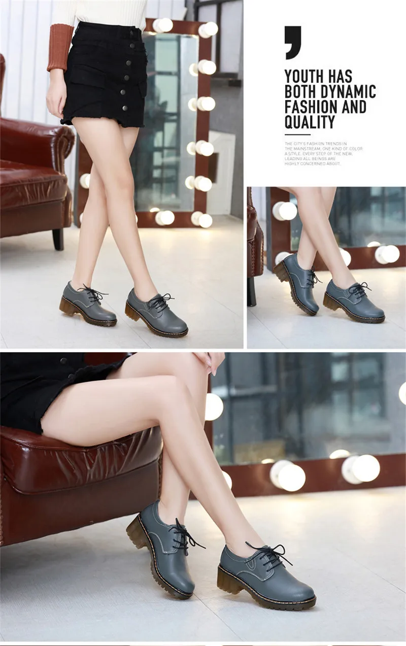 Women's Pumps Oxford Shoes Leather High Heel Sneaker Lady Girl Brogues Vintage Casual Black Grey Oxford Shoes For Women Footwear (8)