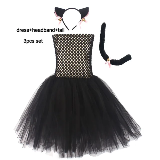 Baby Black Cat Costume Dress Girls Animal Tutu Role Play Cats Outfits