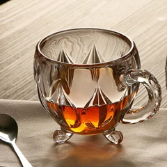 Новинка 210 мл Хрустальная стеклянная чашка для чая, кофе, воды прозрачная чашка домашняя молочная Цветочная чайная стаканы для сока чашки кружка с ручкой для подарков - Цвет: A