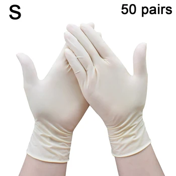 

50pcs Disposable Latex Gloves With Non-Slip Waterproof Rubber Gloves For Home Laboratory Protective Gloves White S