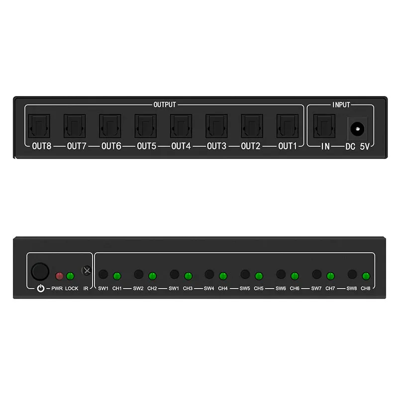 

New Style SPDIF/TOSLINK Digital Optical Audio Splitter 1x8 Audio Amplifier Support DTS/Dolby With Power Adapter Free Shipping