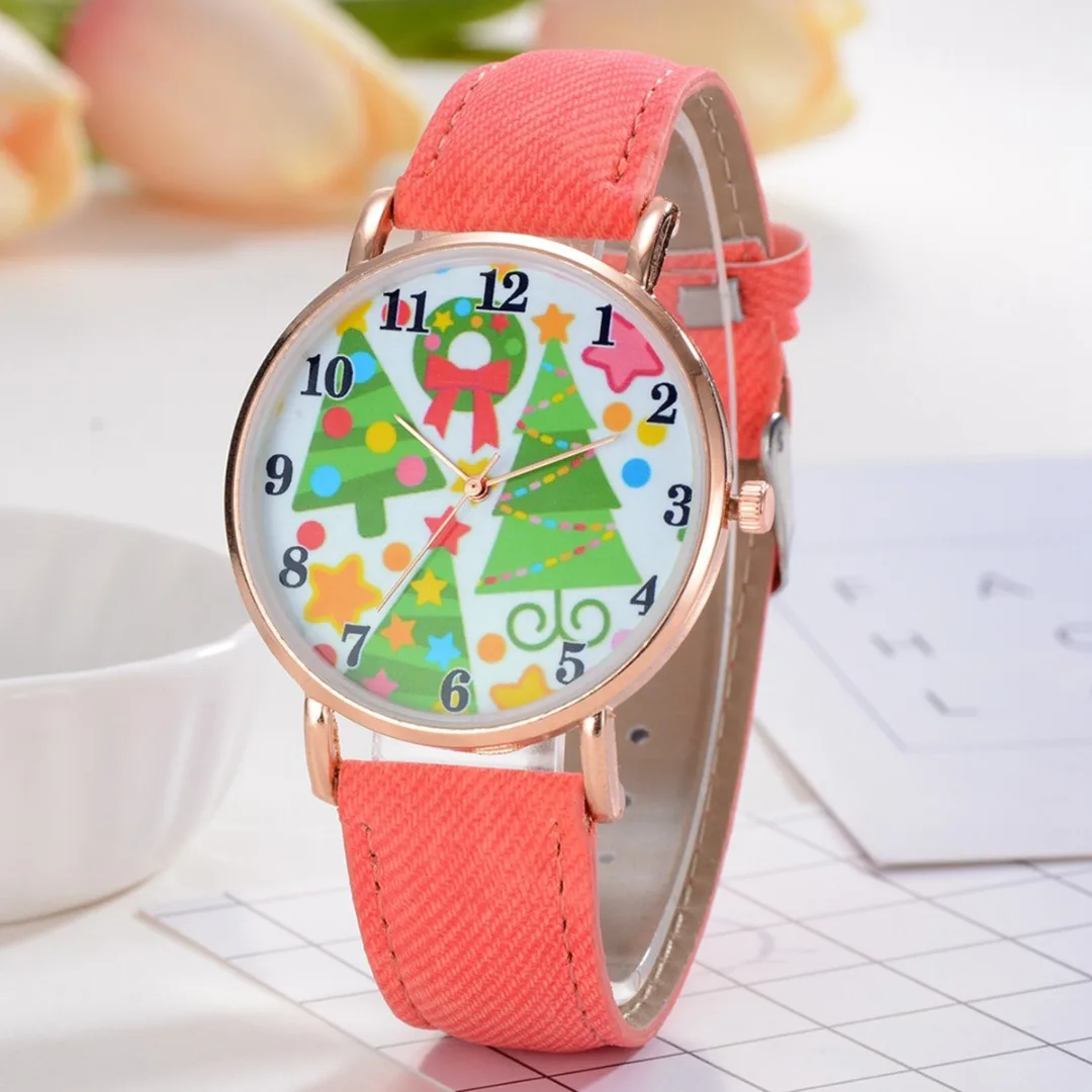 

Christmas Watches Relogio Feminino Fashion Christmas Tree Patten Quartz Analog Women Watch Fashion Lady Quartz Wristwatch Clock