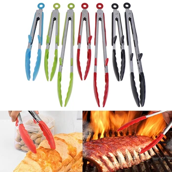 

Silicone BBQ clip Food Tong Stainless Steel Kitchen Tongs Silicone Non-slip Cooking Clip Clamp Salad Tools Kitchen Accessories