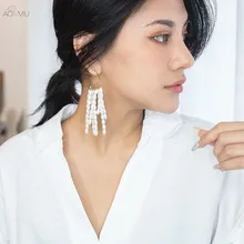 AOMU одна деталь ручной работы дизайн блестящая жемчужина висячая кисточка Золотой Металл французские серьги круглые большие для женщин вечерние свадебные ювелирные изделия