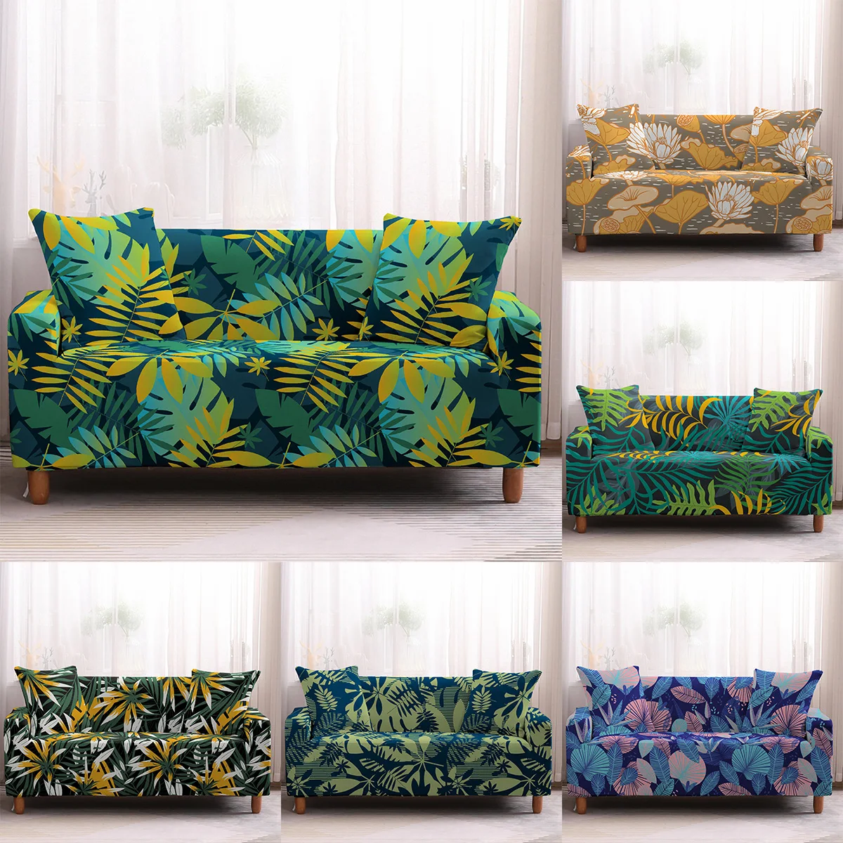 

Bright leaves Slipcover Sofa Cover Tightly All-inclusive Wrap single/double/three/four-Seat Sofa Cover Elasticity Sofa Cover