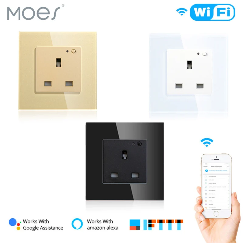 

UK WiFi Smart Wall Socket 13A Outlet Glass Panel,Smart Life/Tuya APP Remote Control,Works with Amazon Echo Alexa Google Home