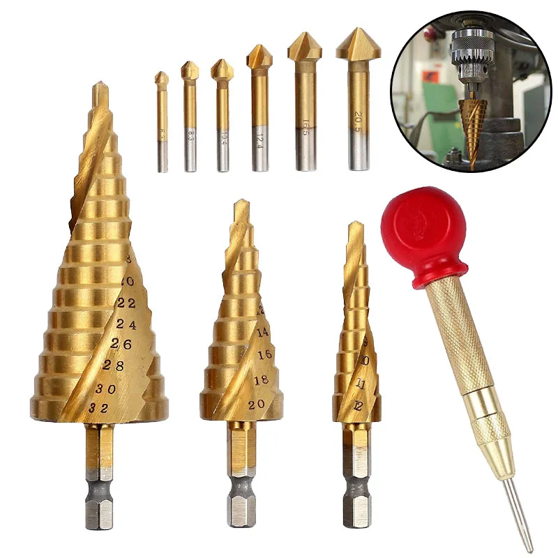 Набор сверл с зенкером комплект из быстрорежущей стали спиральная рифленая