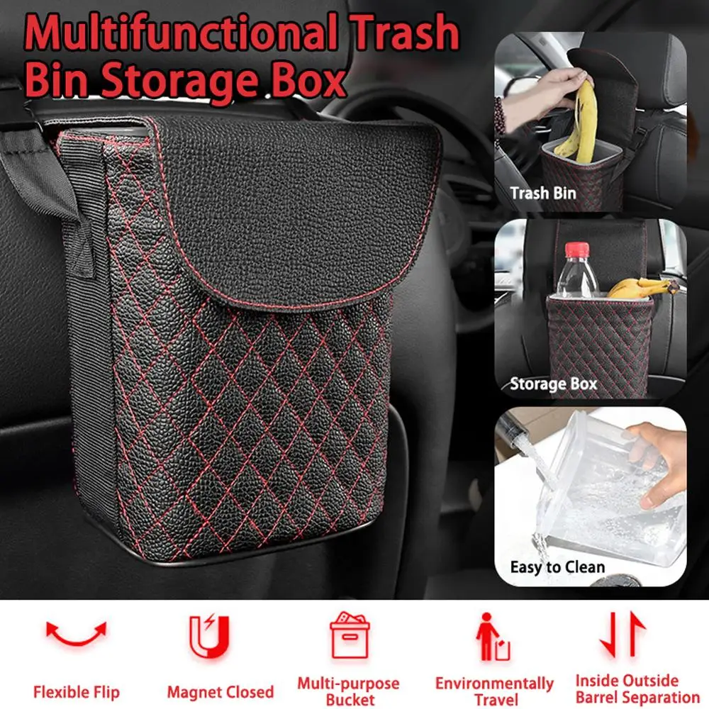 

Car Trash Bin Multifunctional Car Storage Box Double-layer design Mini Hanging Trash Case Car Storage Black Box Car Accessories