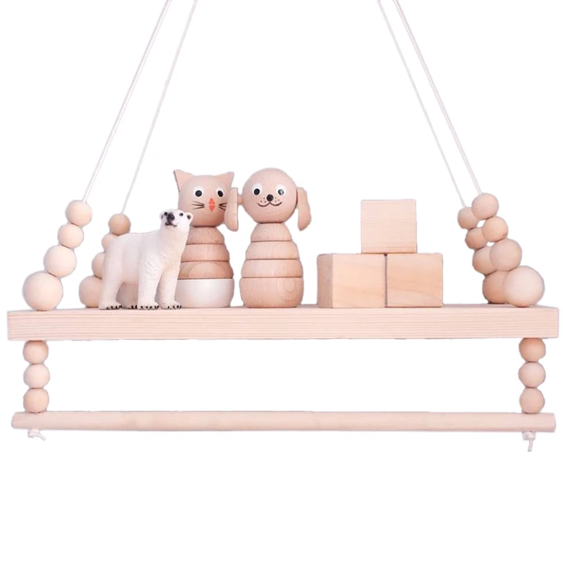 Children's Room Wall Frame Double Wooden Bead Wall Shelf Shelf Organization Decoration Home Decoration