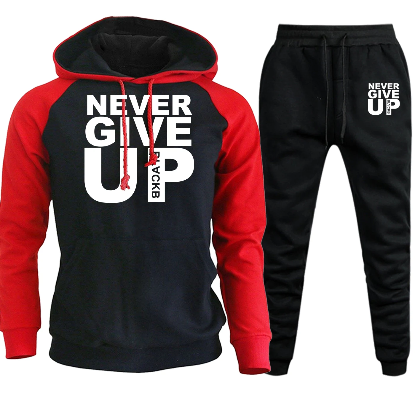 Never Give Up, мужские толстовки с капюшоном реглан, модная спортивная одежда, осенне-зимний Повседневный флисовый костюм, мужской Забавный костюм с капюшоном+ штаны, комплект из 2 предметов