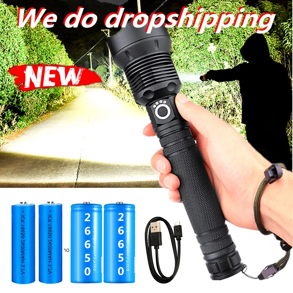 

80000LM Most Powerful XHP70.2 LED Flashlight Brightest Zoom Torch XHP90.2 USB Rechargeable Lamp By 18650 26650 for Camping