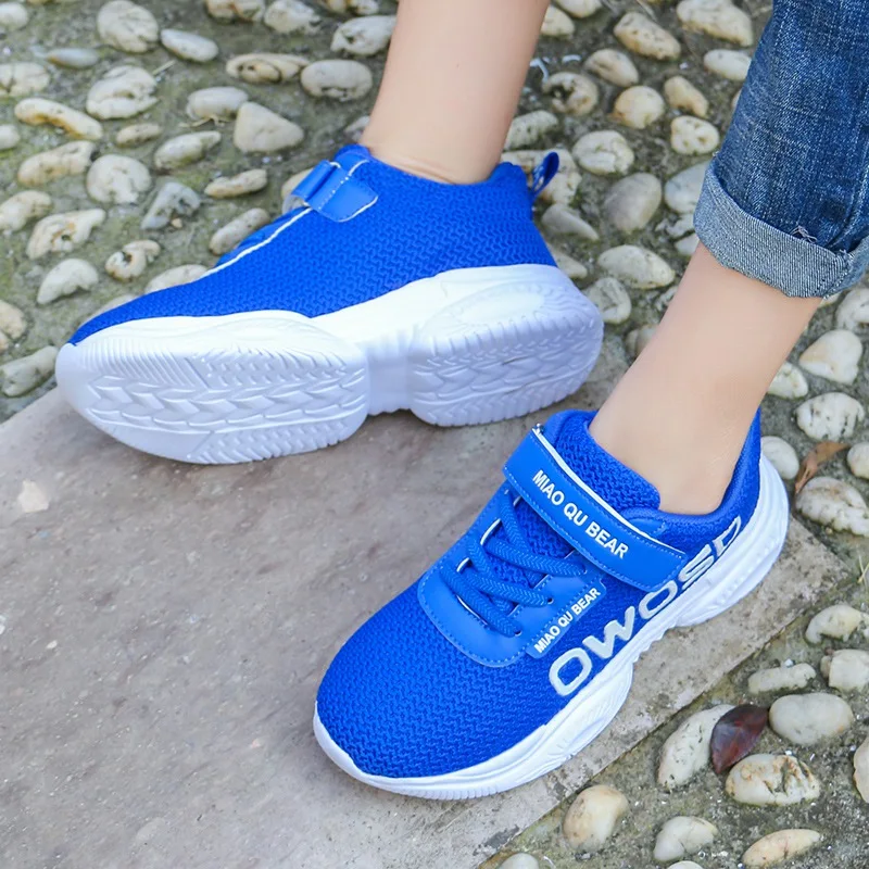 Синий Autumn Children Boy Girl Net Cloth Sneakers Casual Solid Color Letter Pattern Breathable Light Wear-resistant Non-slip Sneakers - Цвет: Синий