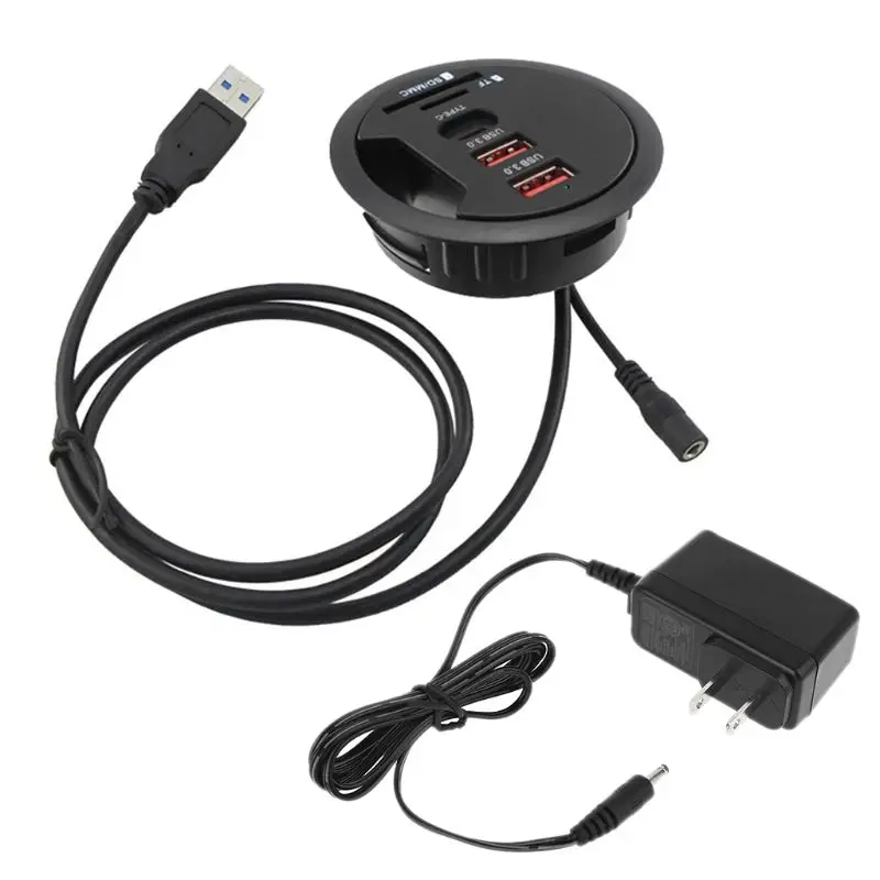 

EU US Mount In Desk USB 3.0 Type C Hub TF/SD Card Reader Adapter For Laptop PC