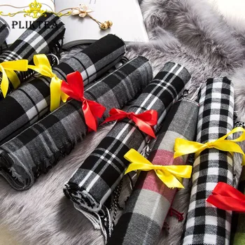

Classic Elegant Black White Plaid Lic Men's Scarf Man Autumn Faux Cashmere Poncho Woman Winter Scarves Male Merino Wool Scarf