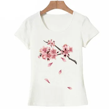 

Summer cute Women t-shirt Pink Cherry Blossom Branch T-Shirt maiden super lovely flowers art print girl Tops ladies casual Tee