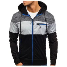 Уличная спортивная куртка, топы, Мужская Осенняя зимняя спортивная одежда на молнии, лоскутный пуловер, пальто с длинным рукавом, Лоскутная уличная одежда с круглым вырезом